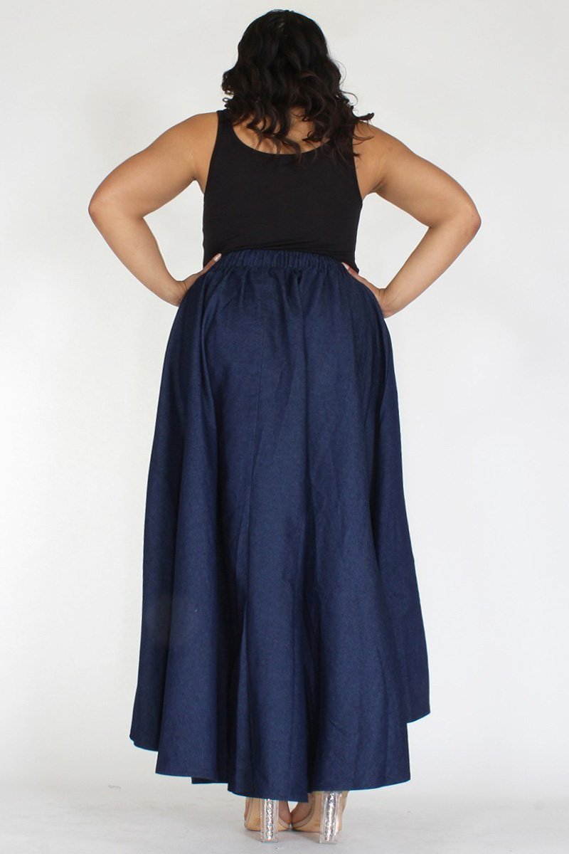 Plus Size Denim High Waist Relaxed Maxi Skirt Slayboo 6334