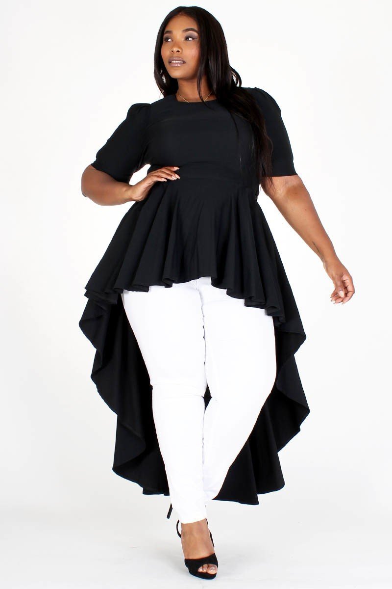 Plus Size Empire Hi-Low Bow Ruffle Top 