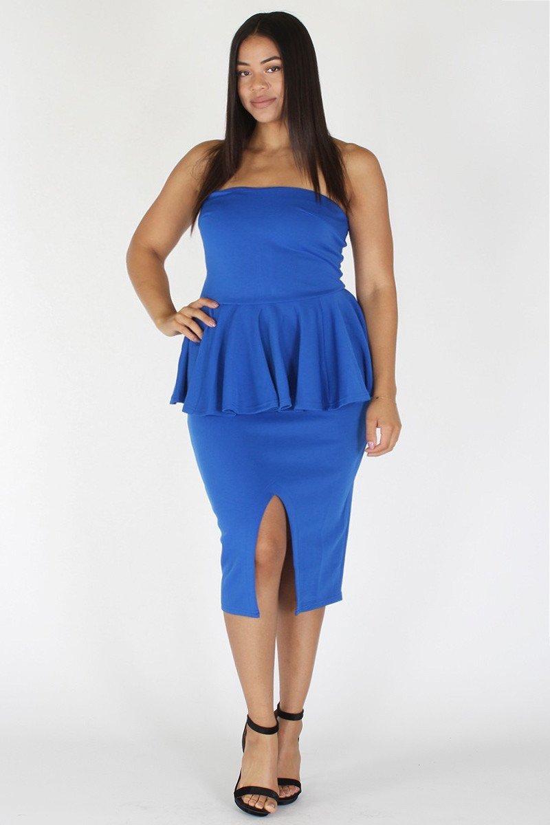 Plus Size Off Shoulder Peplum Pencil Skirt Dress Slayboo 3903