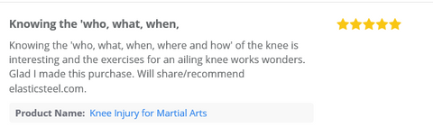  /></i></b></p><p>One of the biggest complains I get is that regular orthopedic surgeons and physical therapists don’t know how to approach martial arts injuries. The reason here is because certain martial arts techniques place a very unique demand on a specific tissue. There’s no technique in gymnastics or dance that can mimic this movement. Unfortunately, Martial Arts is still very much underemphasized in medical schools, in comparison to more widely accepted sports, such as soccer, football, basketball, baseball and even dance or gymnastics. This leads martial arts injuries to be left untouched in most textbooks and injury classes. <b><i>Knee injury for Martial Arts DVD provides you with </i></b><b><i>exercises that come from my personal knowledge of kinesiology, biomechanics, research on published material and personal experience with martial artists and their injuries.</i></b></p><p>This DVD does not cover every possible injury that can happen to your knee. Rather this DVD covers the most common injuries that a martial artist will be up against at one time or another. The focus of this DVD is for you to understand the cause of your pain and how to get rid of it.</p><p>Get this DVD now and get rid of the pain that has been limiting your martial arts potential for so long.</p><h3 style=