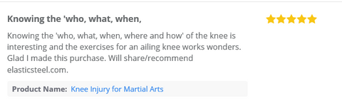  /></i></b></p><p>One of the biggest complains I get is that regular orthopedic surgeons and physical therapists don’t know how to approach martial arts injuries. The reason here is because certain martial arts techniques place a very unique demand on a specific tissue. There’s no technique in gymnastics or dance that can mimic this movement. Unfortunately, Martial Arts is still very much underemphasized in medical schools, in comparison to more widely accepted sports, such as soccer, football, basketball, baseball and even dance or gymnastics. This leads martial arts injuries to be left untouched in most textbooks and injury classes. <b><i>Knee injury for Martial Arts DVD provides you with </i></b><b><i>exercises that come from my personal knowledge of kinesiology, biomechanics, research on published material and personal experience with martial artists and their injuries.</i></b></p><p>This DVD does not cover every possible injury that can happen to your knee. Rather this DVD covers the most common injuries that a martial artist will be up against at one time or another. The focus of this DVD is for you to understand the cause of your pain and how to get rid of it.</p><p>Get this DVD now and get rid of the pain that has been limiting your martial arts potential for so long.</p></div><h3 style=