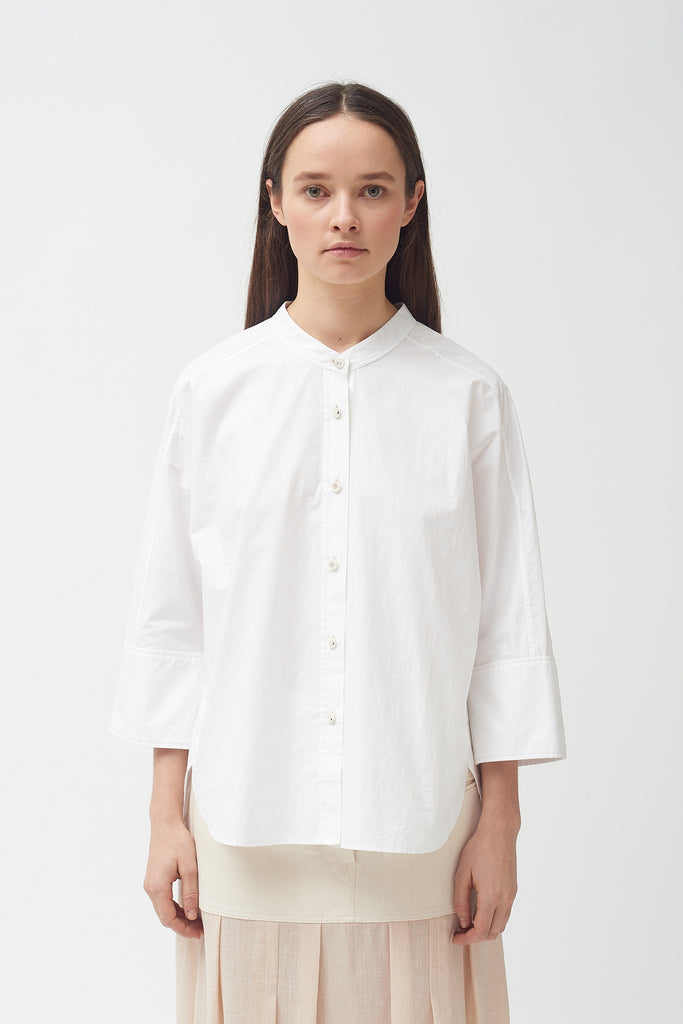 Cotton Poplin white 3/4 sleeve cuff Shirt