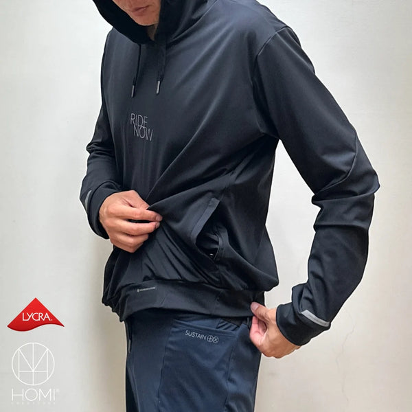 HOMI 男女 萊卡輕帽T 拉鍊口袋設計