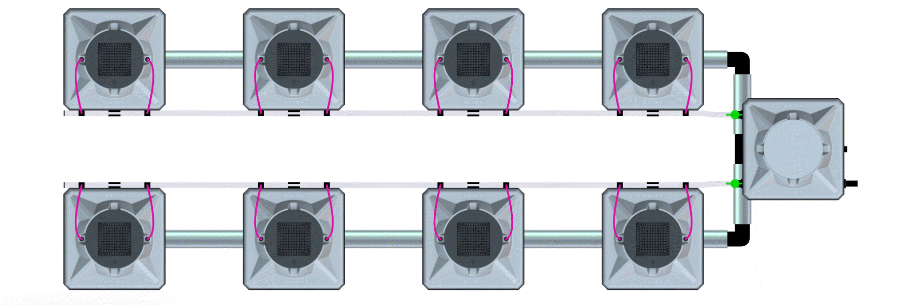 Alien Hydroponics AERO System- 8 Pot 2 Row Kit