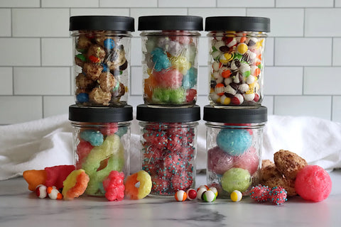 home made freeze dried candies in a jar