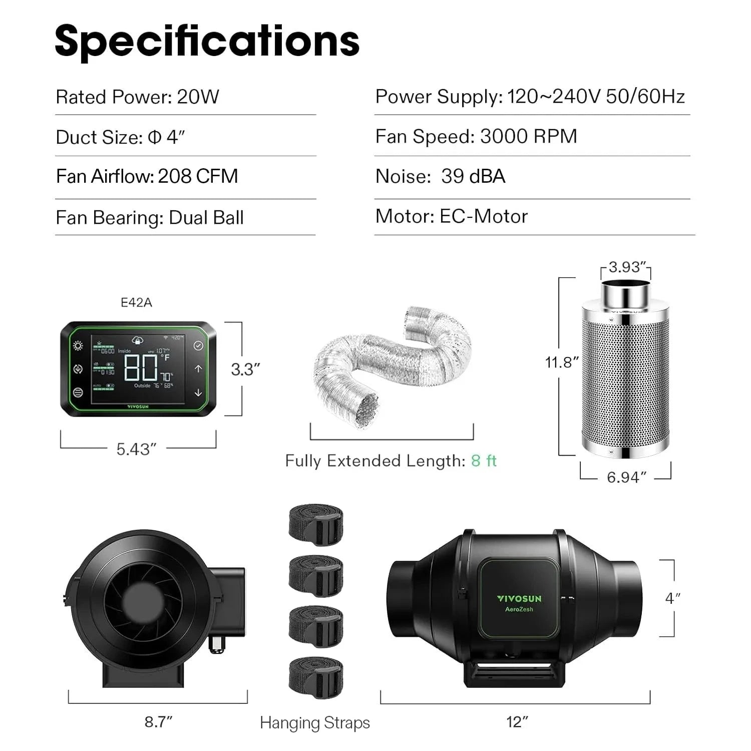 VIVOSUN AeroZesh T4 w/ E42A Smart Air Filtration Kit - 4