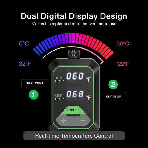 Dual digital display showing set temperature and real-time temperature readings