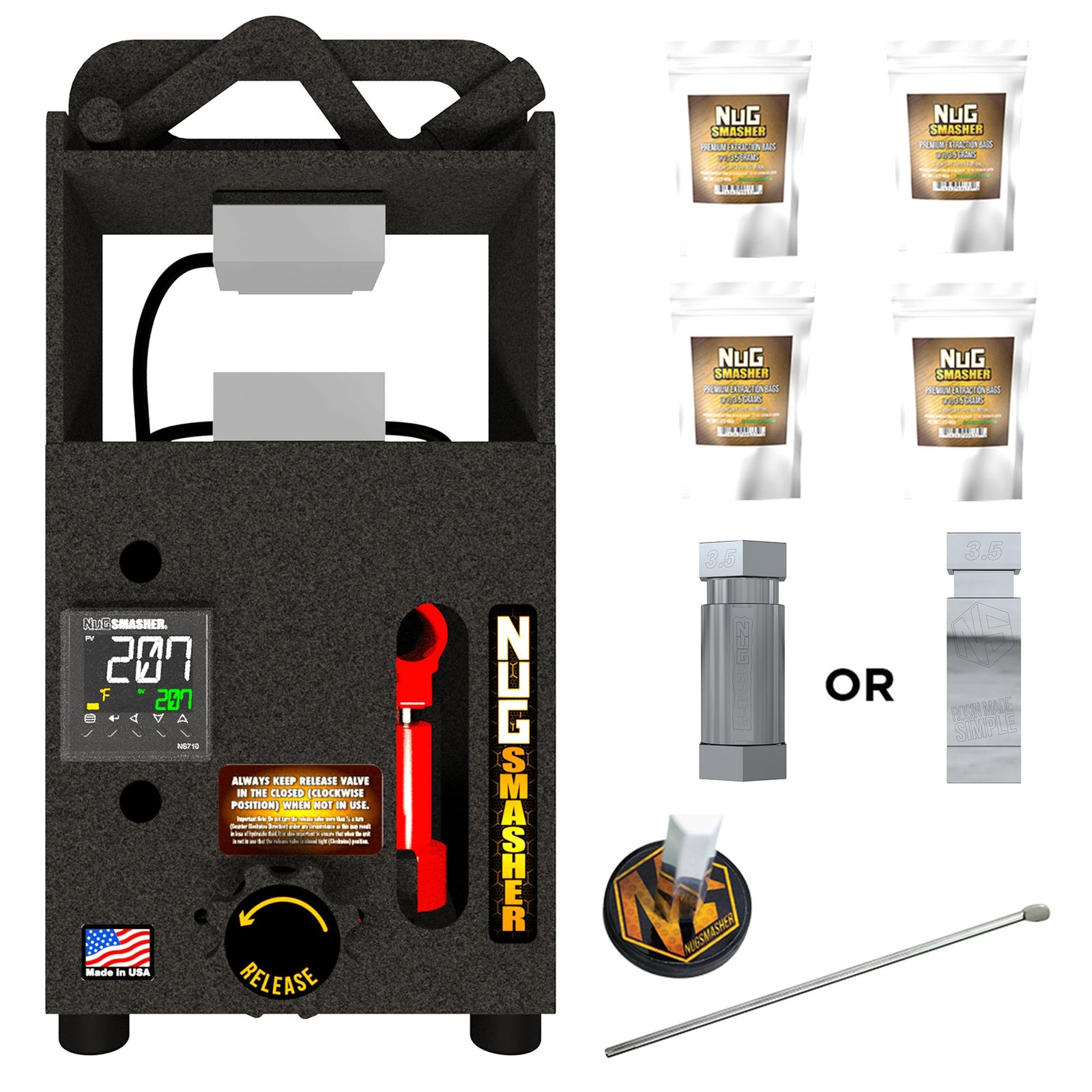 NugSmasher Mini 2 Ton Rosin Press Flower Extraction Kit