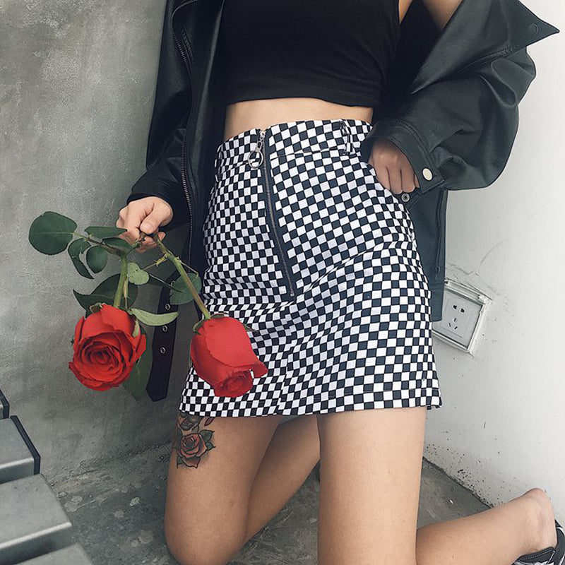 Aesthetic Clothing Grunge Black White Checkered Aesthetic Skirt