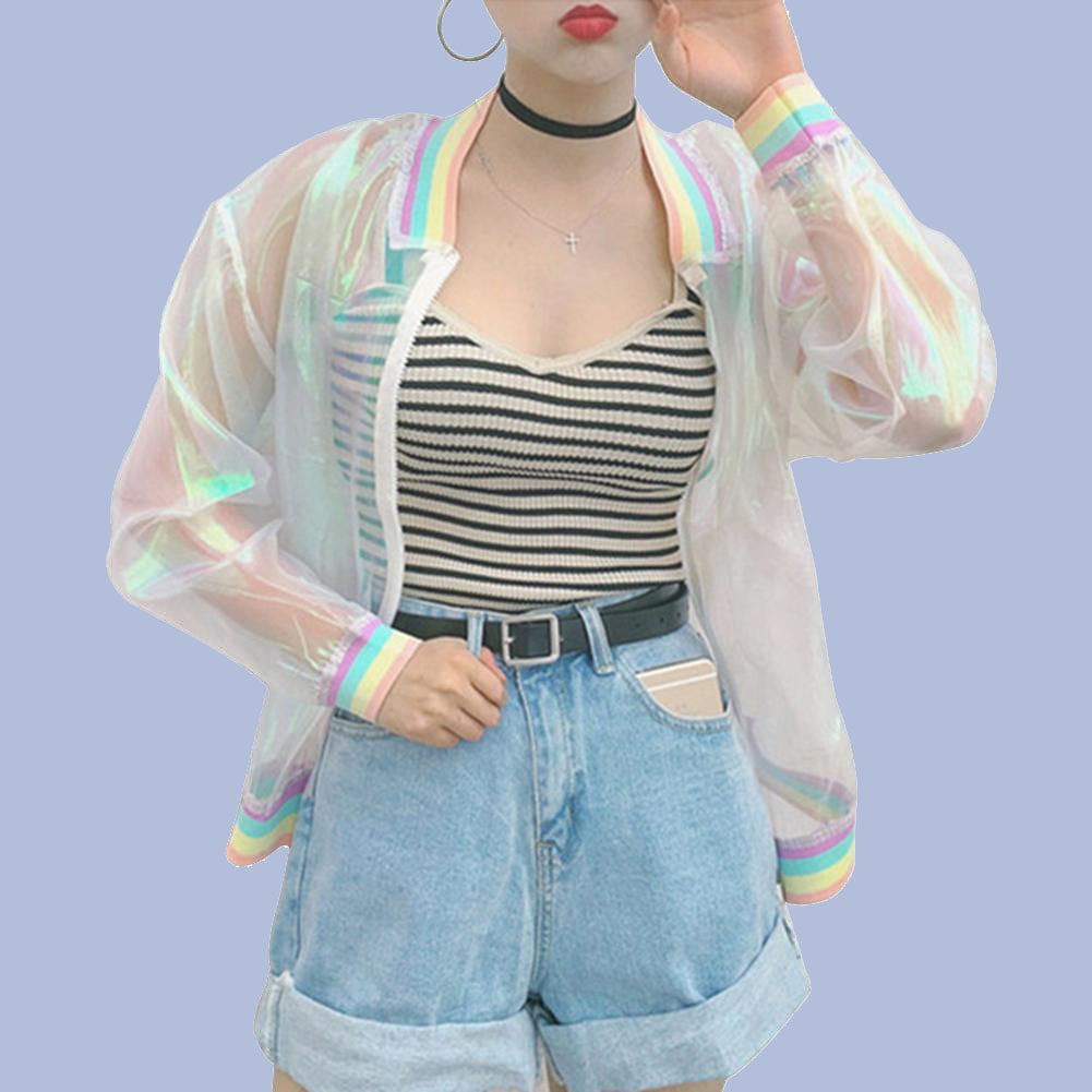  Aesthetic clothing  Rainbow Sheer Grunge 90s Fashion  