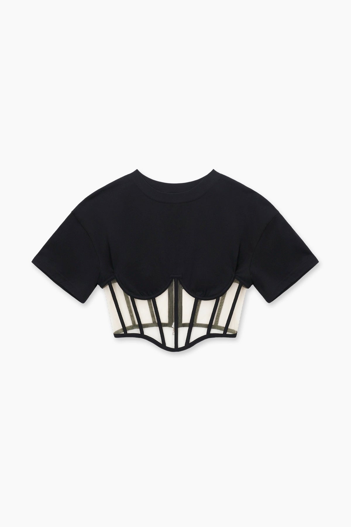 Tall Black Jersey Long Sleeve Corset Top