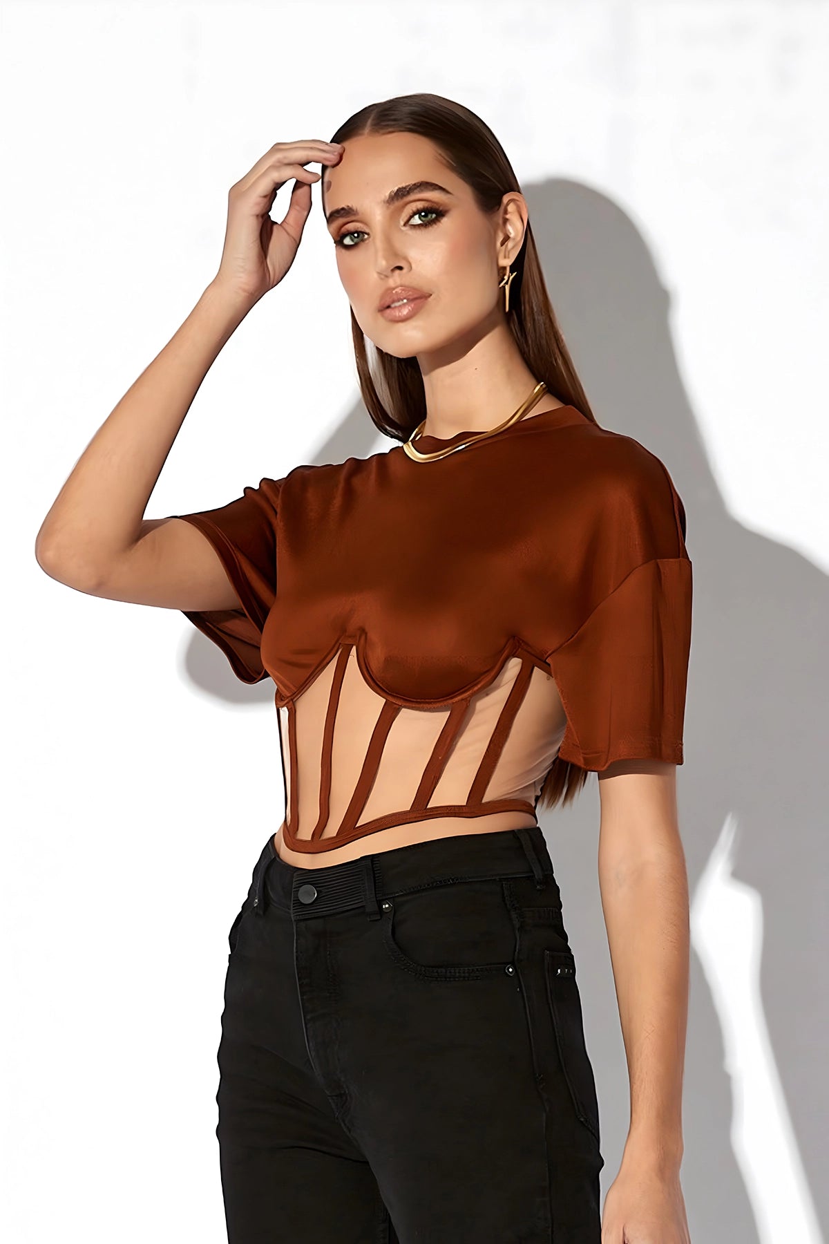 Short Sleeve Corset Crop T-shirt - Kmart