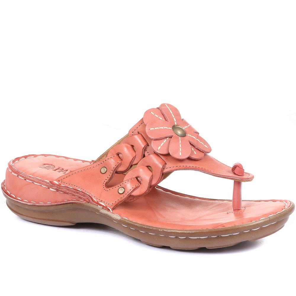 Leather Floral Toe-Post Sandals - CAY33001 / 319 988 image 1