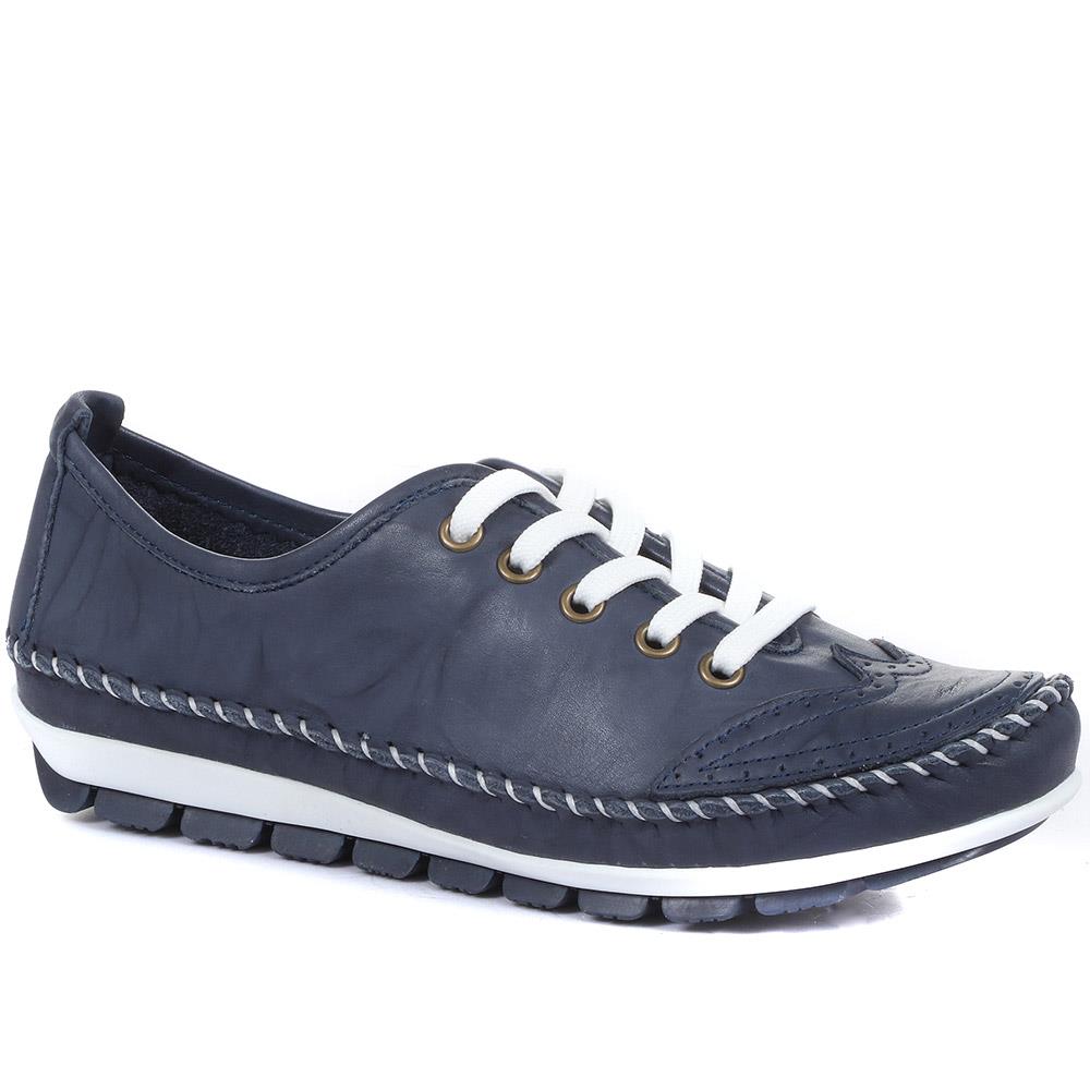 Wide Fit Leather Lace-Up Trainers - SIMIN31003 / 317 969 image 0