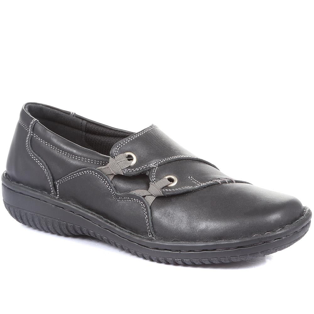 Wide Fit Leather Slip On Shoe with Elastic Loop - HAK23012 / 308 130 image 0