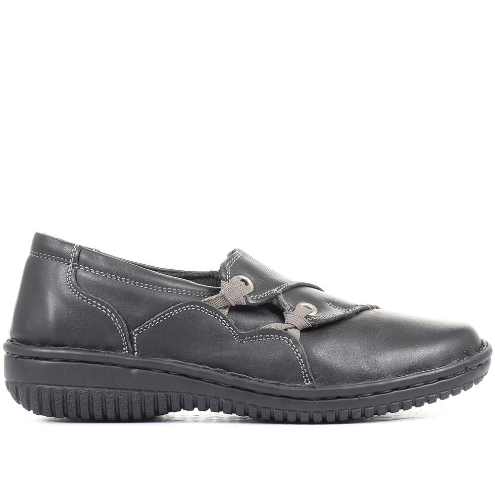 Wide Fit Leather Slip On Shoe with Elastic Loop - HAK23012 / 308 130 image 1