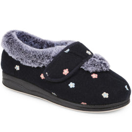 Extra Wide Fit Faux Fur Flower Slippers