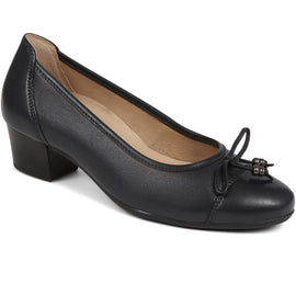 Leather Block Heel Court Shoes 