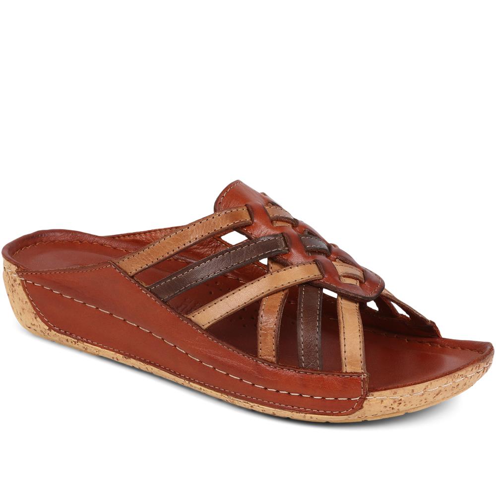 Leather Woven Wedge Mule Sandals - KARY39025 / 325 505 image 0