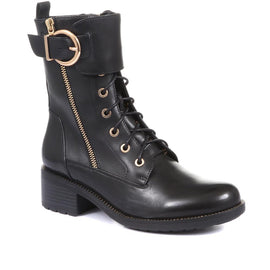 Emily-14 Leather Buckle Biker Boots