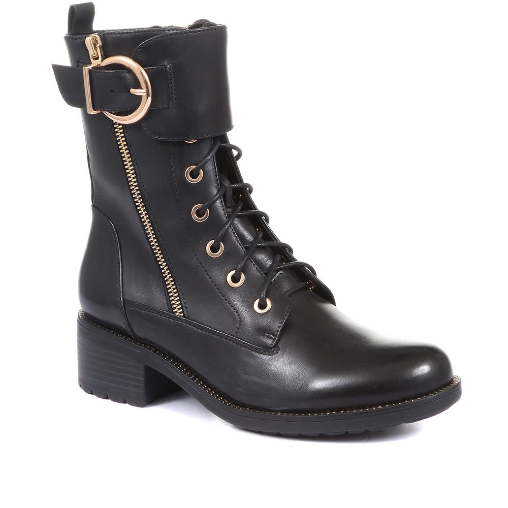 Emily-14 Leather Buckle Biker Boots - SINO34506 / 320 494 image 0
