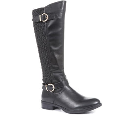 Patterned Stretch Panel Knee-High Boots