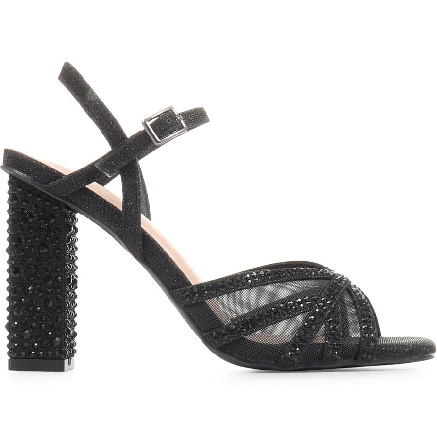 Amazon.com | ESSEX GLAM Women's Sparkly Strappy Low Block Heel Black Glitter  Party Sandals 5 B(M) US | Heeled Sandals