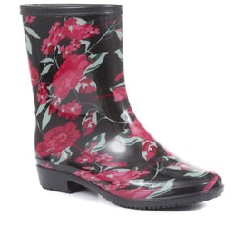 Floral Print Wellie Ankle Boot