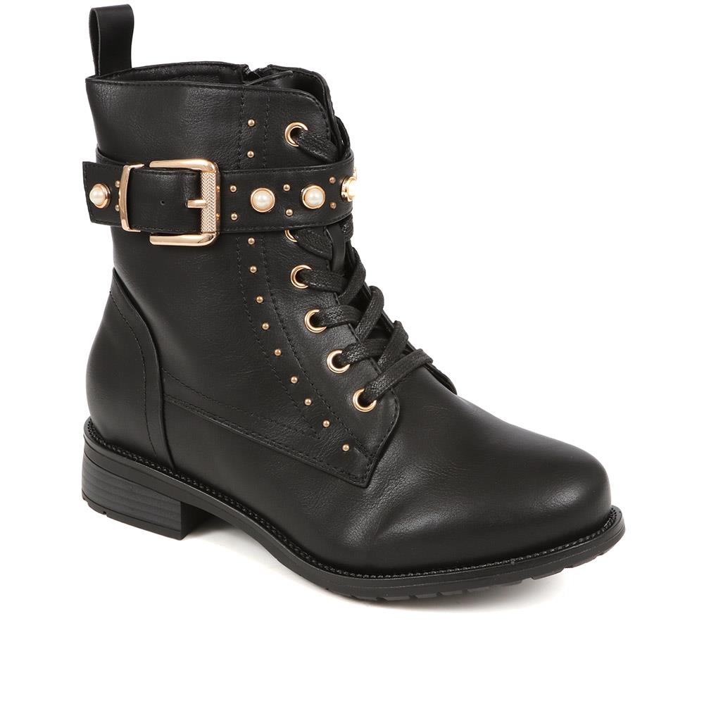 Buckle Strap Lace Up Boots - PINA / 324 581 image 0