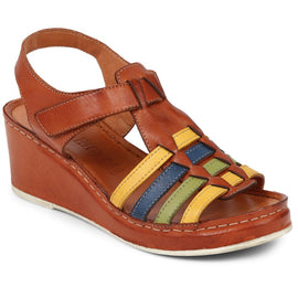 Colourful Leather Wedge Sandals 