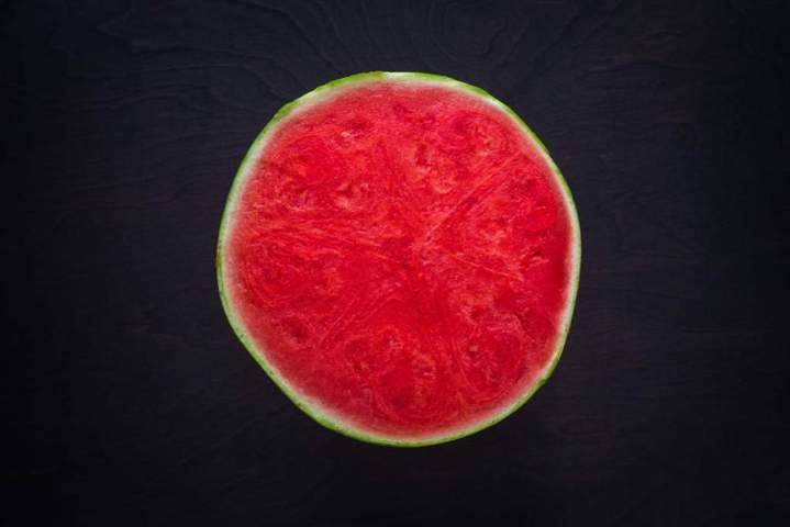 half slice of seedless watermelon top view