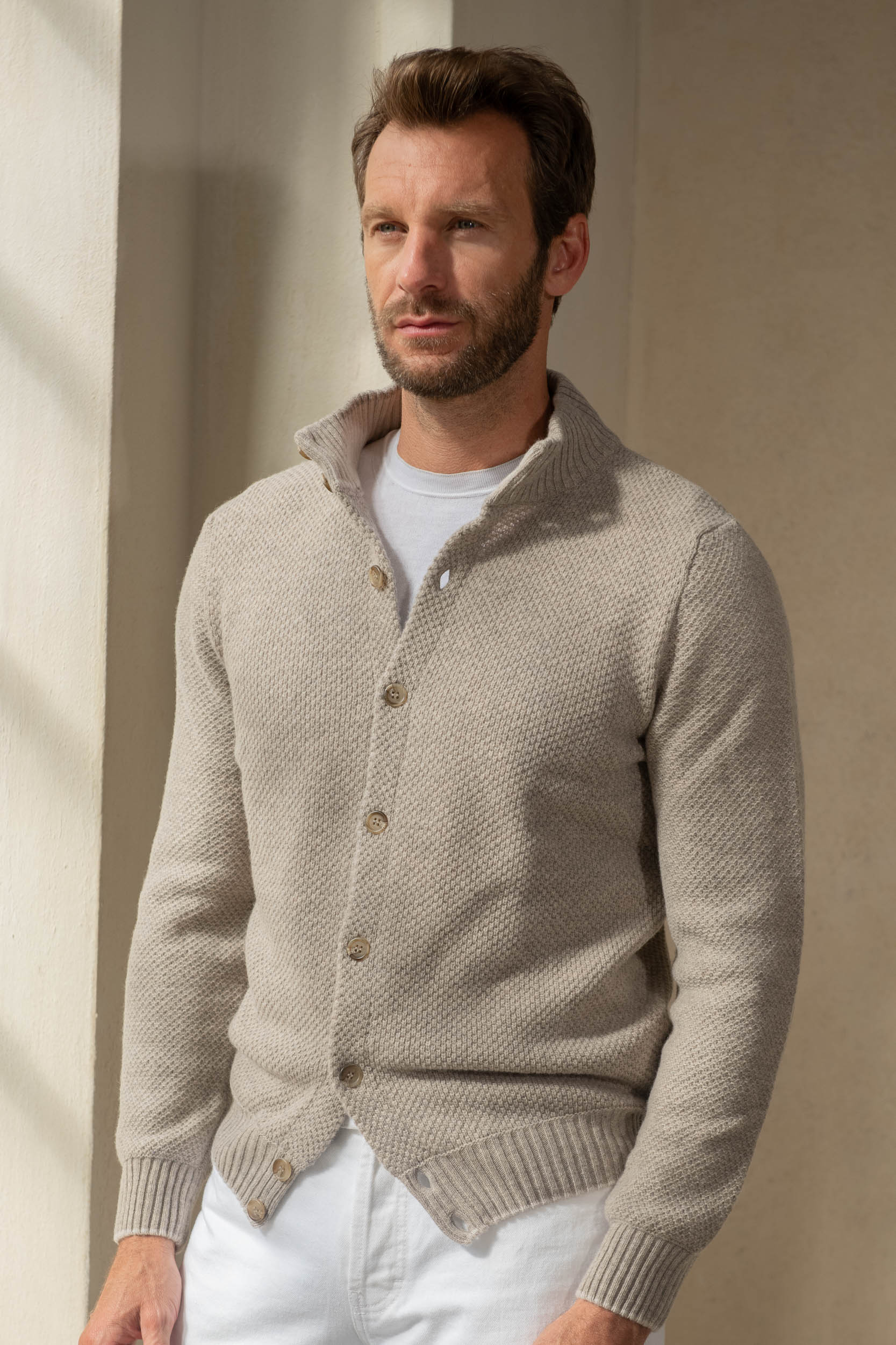 Bordeaux textured cashmere blend cardigan | Made in Italy | Pini Parma