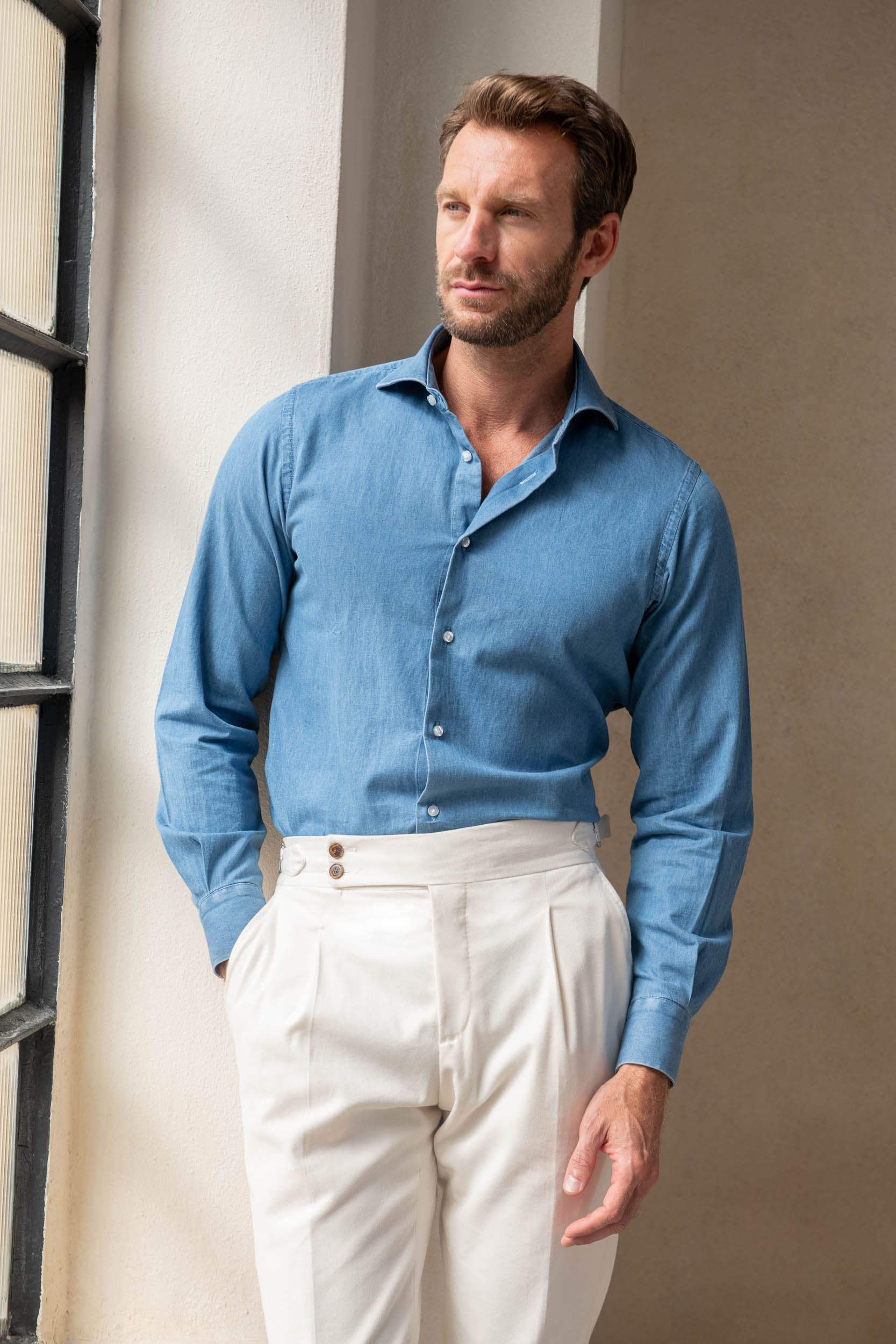 Denim popover sales shirt mens