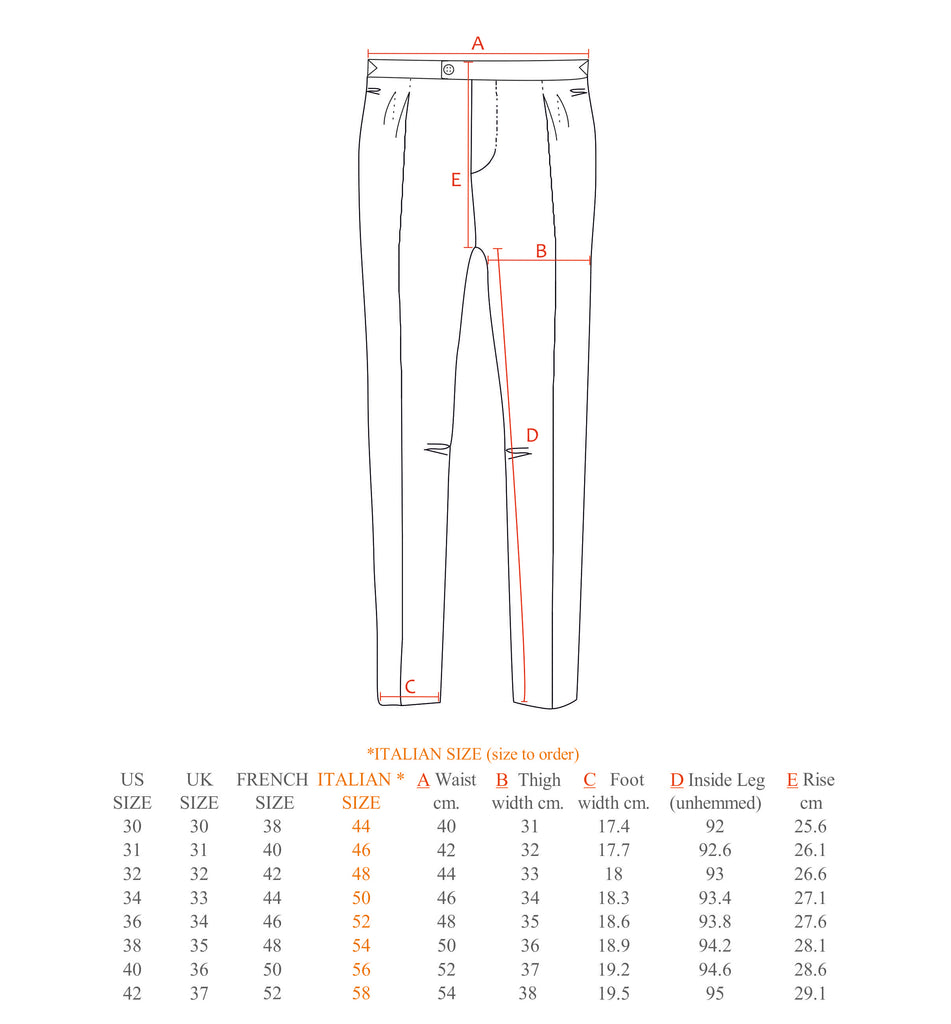 Size Chart Trousers Pini Parma