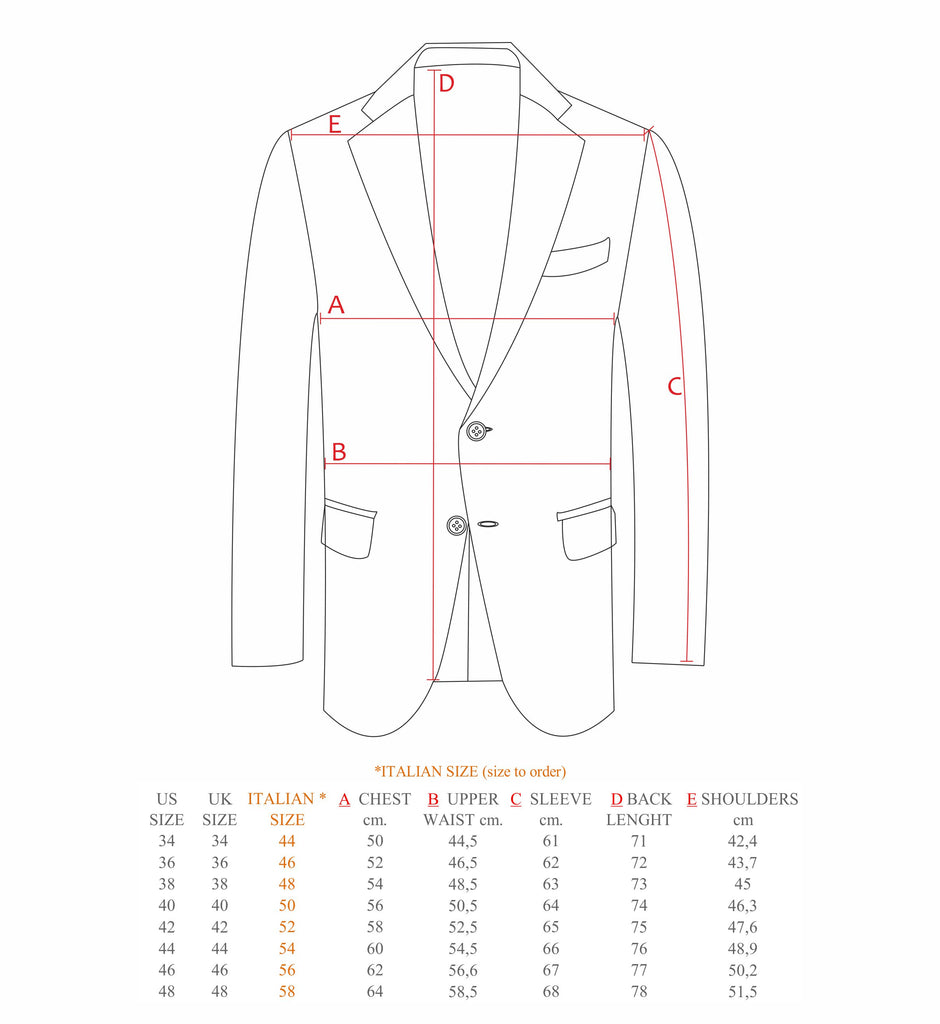 Mens Suit Size Chart Italian