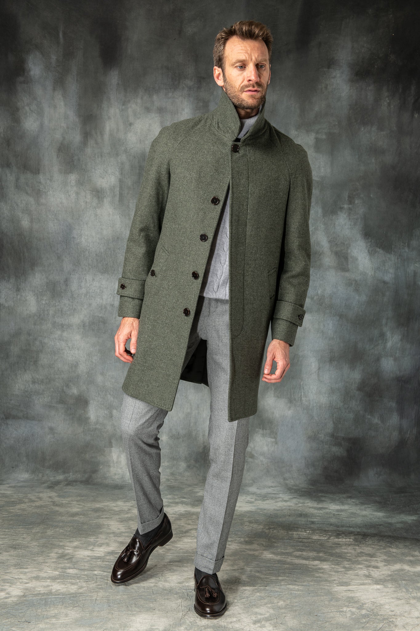 GREEN RAGLAN COAT | Made in Italy | Pini Parma