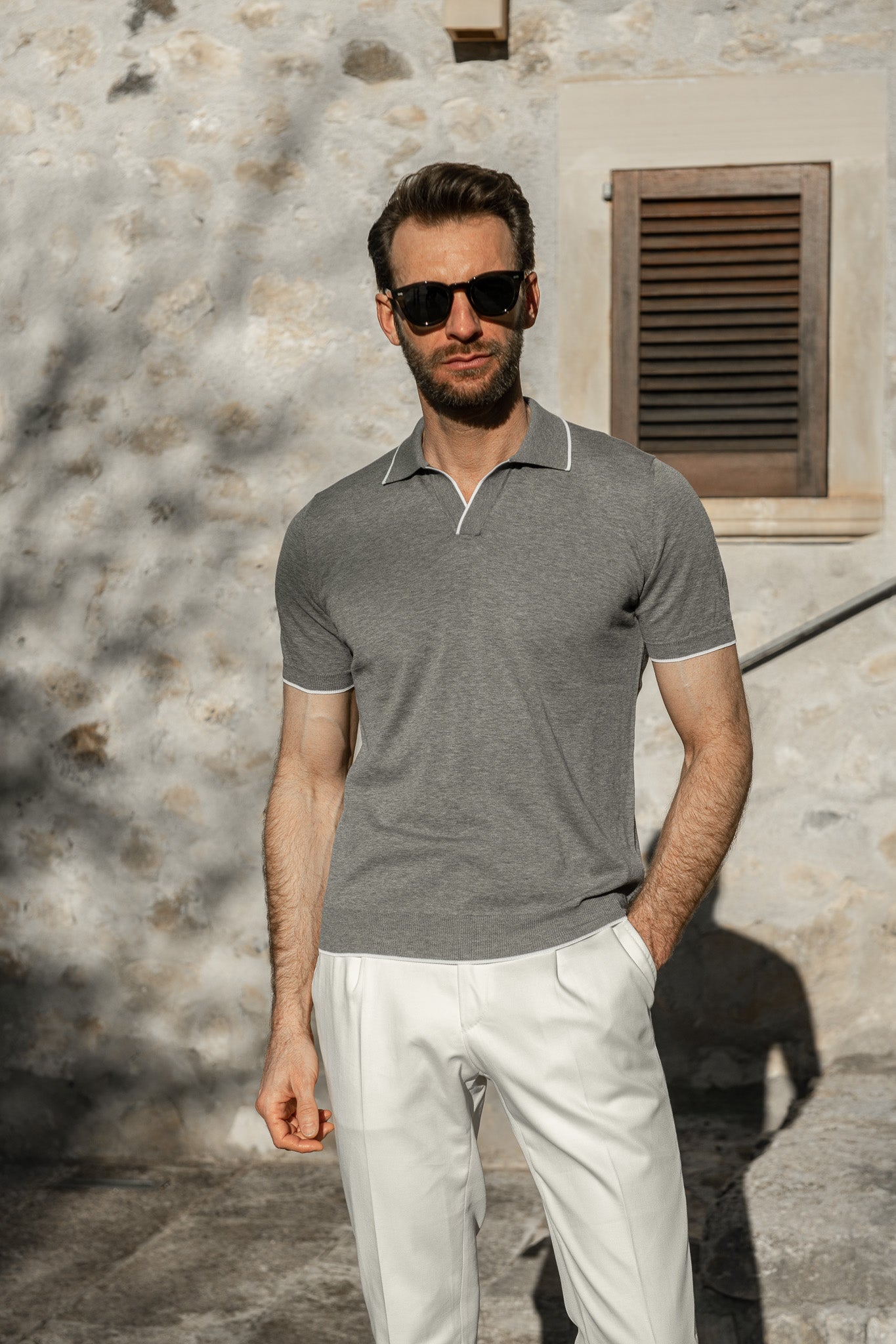 Polo en coton gris - Made in Italy - Pini Parma