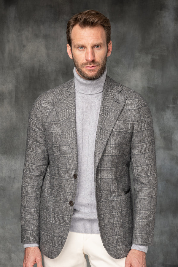 Grey Prince of Wales jacket in Loro Piana Alpaca fabric - Made in Ital ...