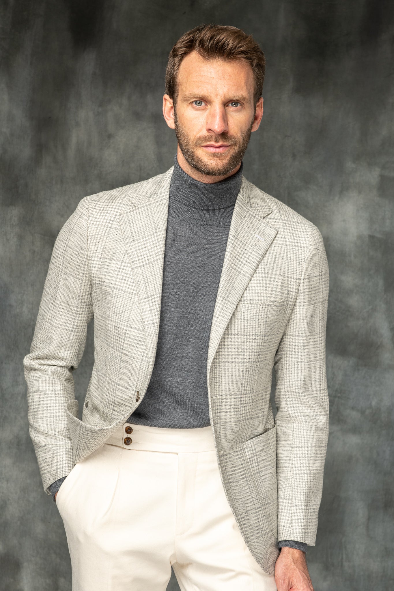 Light Grey Prince of Wales Jacket - Made in Italy - Pini Parma