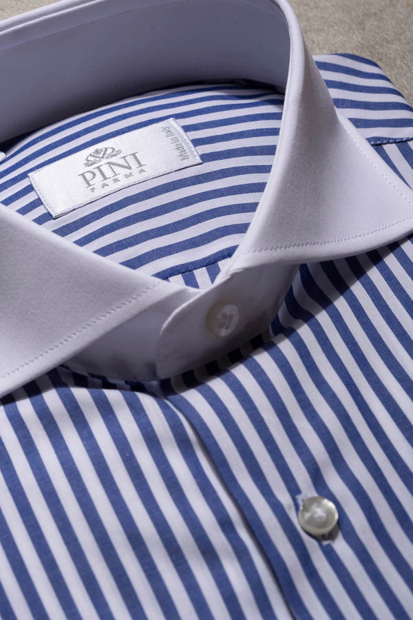 Blue striped white collar shirt Limited Edition - Made in Italy - Pini ...