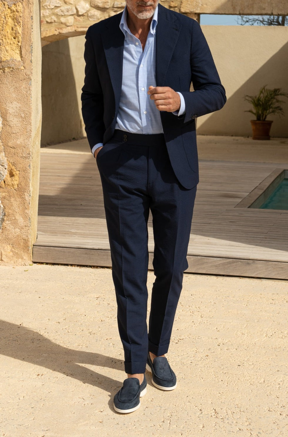 Blue seersucker suit in Loro Piana fabric - Made in Italy - Pini Parma