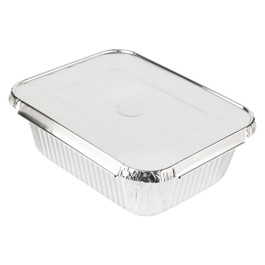 PLASTICPRO Disposable 4 LB Aluminum Takeout Tin Foil Oblong Baking Pans  12'' X 8'' X 2'' Inch With Cardboard Lids - Brownies, Bread, or Lunchbox,  Pack
