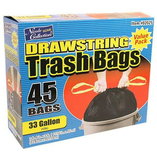 Nicole Home Collection Drawstring Trash Bags, 30 Gallon, Black, 20 ct