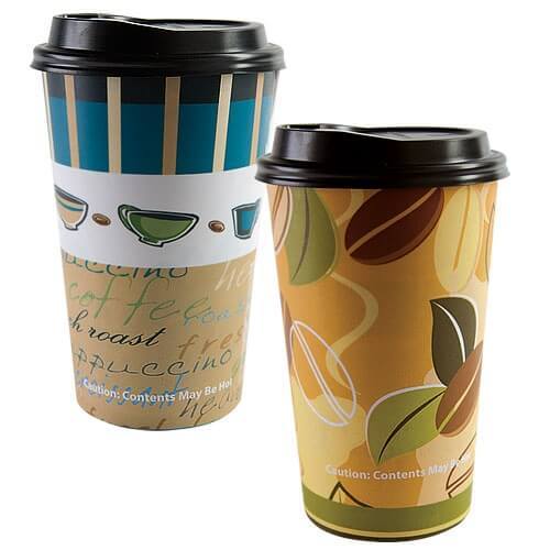 Paper Cup Hot Coffee Bean Pattern Hot Cold 16 oz