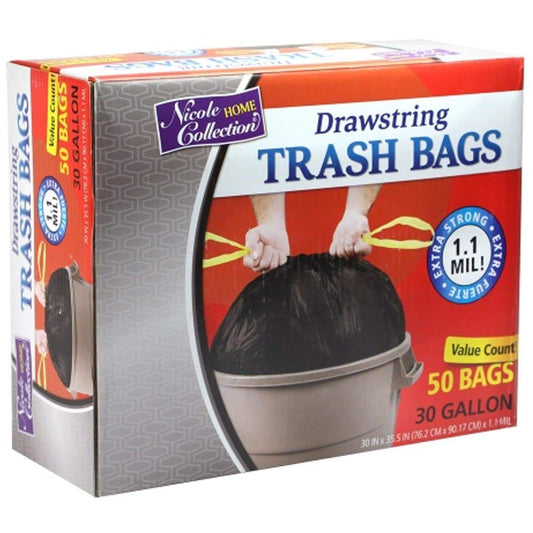 Nicole Home Collection Heavy Duty Drum Liners Trash Bags, 55 Gallon, Black, 20 C