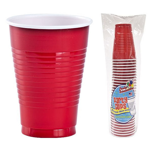 Exquisite 12 Ounce Disposable Red Plastic Cups-50 Count