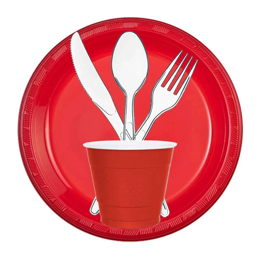 Nicole Fantani's Ideal Dining 10 Disposable Red Plastic plates Good to use  in Microwave, Bulk Stock for Restaurant, Hotel, Deli & Elegant Parties 