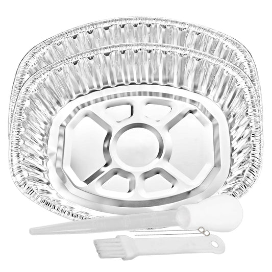 TigerChef Disposable Aluminum Oval Turkey Roasting Pan with Handle Rack Set  18 x 13 - 12 pcs