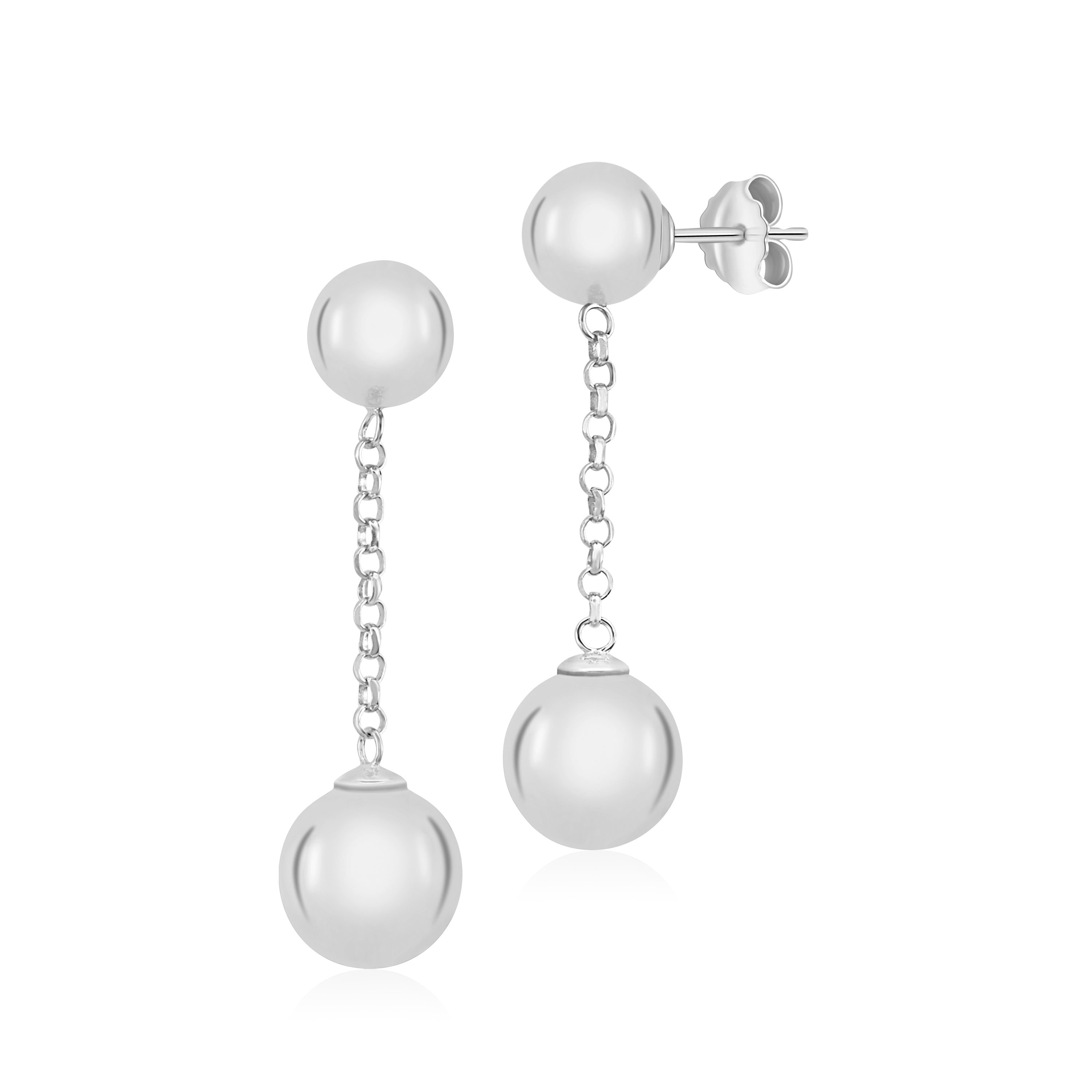 Sterling Silver 925 Polished Double Ball Drop Earrings | Massete ...