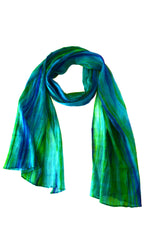 A Sea of Blue and Green in this Lua Hand Dyed 100% Silk Scarf